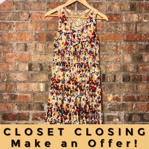 Bright pansy floral dress with crochet back